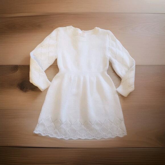 Cat & Jack Girls White Sweater Dress Size 3T Cable Knit Sparkle Long Sleeve - Picture 1 of 8